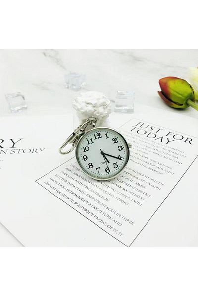 valkyrie Analog Quartz Pocket Watch with Key Ring Clip Silver
