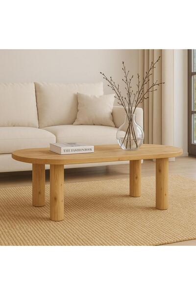 Trihome Modern Tasarımlı Masif Ahşap Orta Sehpa Minimal ve Şık Oval Tasarım S...