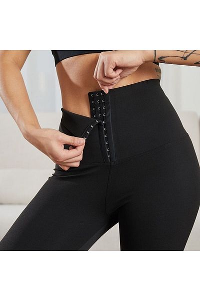 FITINT Colanți sport cu talie înaltă pentru femei, model corset, negri – FITINT 065