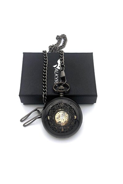 valkyrie Open Dial Mechanical Pocket Watch with Chain Transparent Design Hollowed Out Silver Case Wind-Up Collectibles