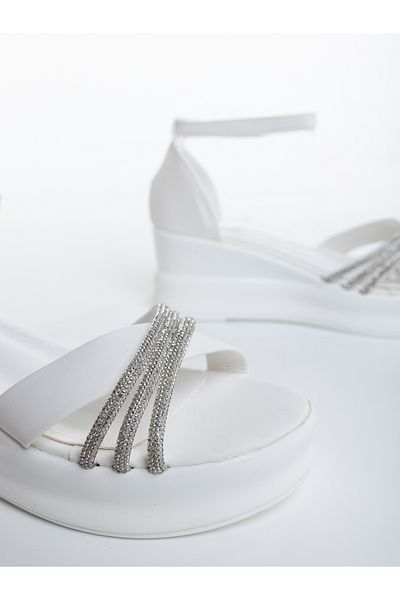 Kalapod Women's white platform sandals made of organic leather Lohana