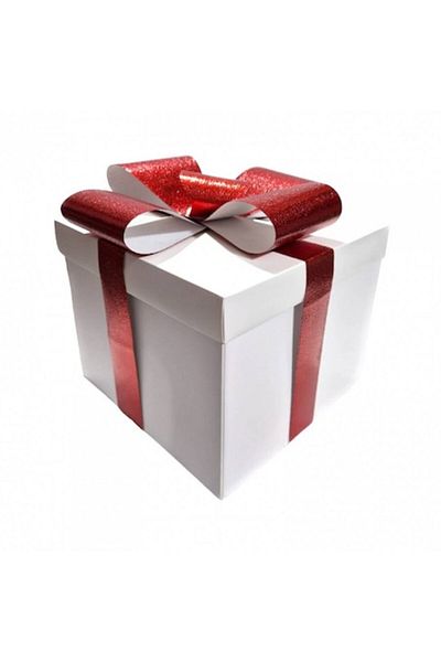 OEM White box with red ribbon, 20x20x20 cm