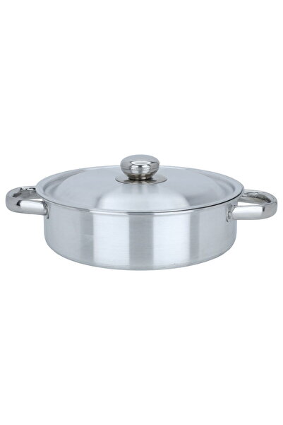 Generic Robust aluminum oven tray, 28 cm, round, with lid, two handles - silver