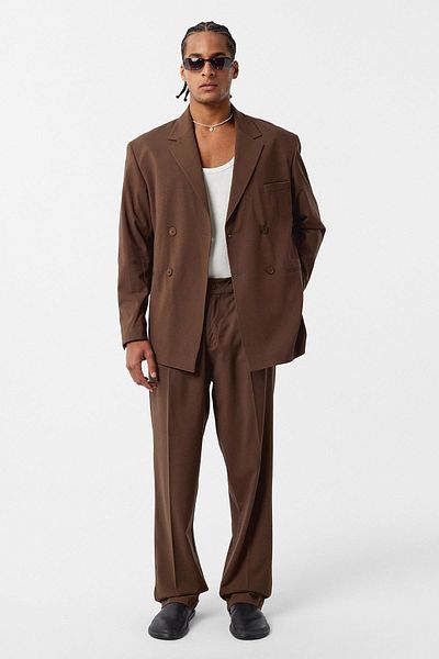 VAMOSCLO Comfortable Fit Double Breasted Suit Light Brown