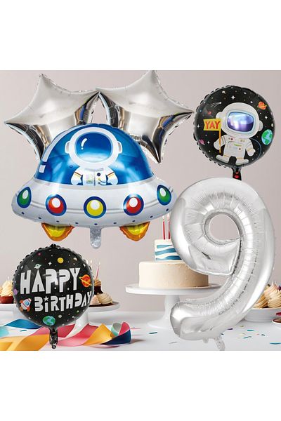 tedaks 9 Year Old Space Themed Birthday Set Space Foil Shapes Silver Foil Figure