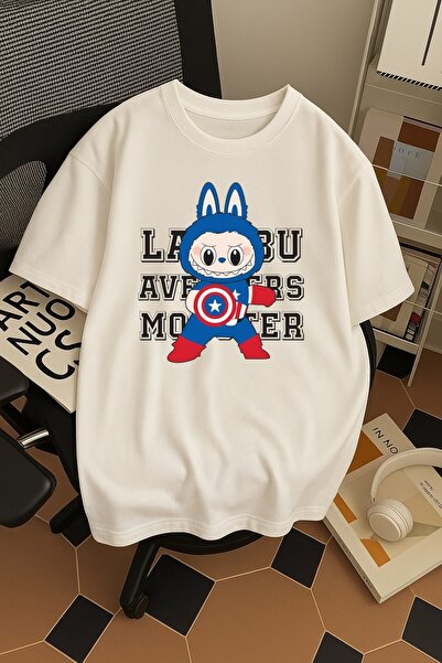 SOHR تي شيرت قطني كبير الحجم مطبوع عليه كابتن أمريكا لابوبو للجنسين للرجال/ال...