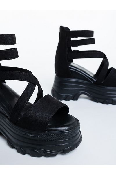Kalapod Sandale dama cu platforma negre din material textil Nalaha