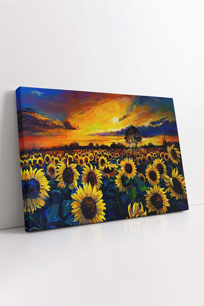 KOSS Dijital Tablou pe pânză cu câmp de floarea-soarelui, pictură cu floarea ...