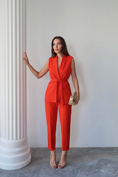 Swass Violet Belted Vest and High Waist Orange Trousers Set