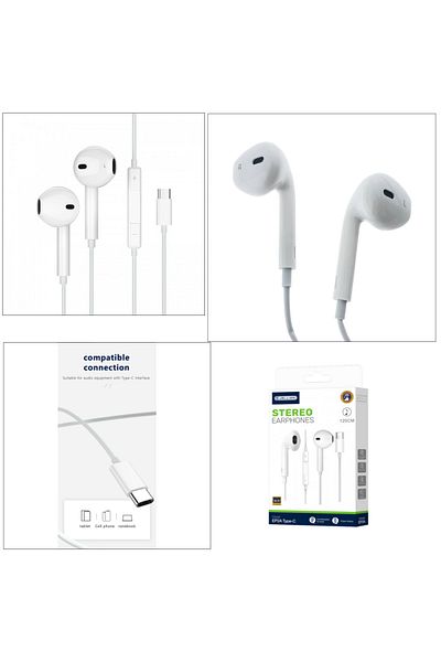 OEM Căști JELLICO EP2A, conector USB-C, cu microfon, cablu de 1,2 m, semi-intraauriculare, bas profund, albe