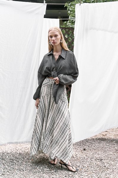 BOHEMAİ Peigi Striped Piece Black Midi Skirt