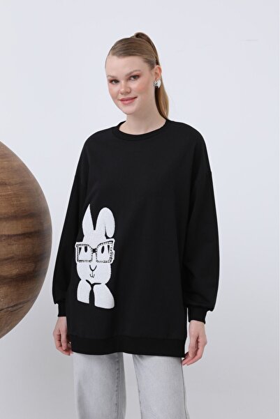 Loreen KABARTMA TAVŞAN VE TAŞ BASKILI SWEAT