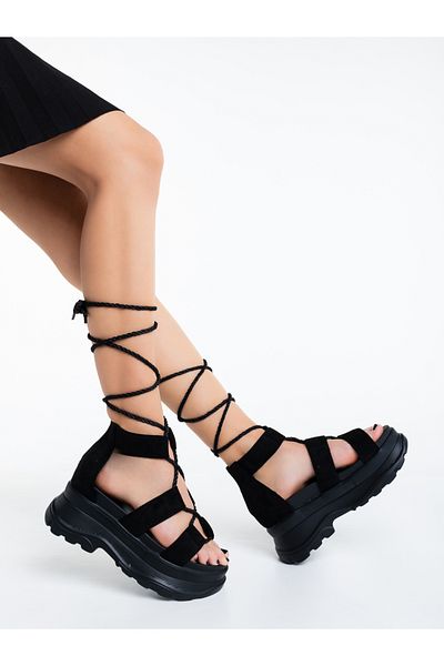 Kalapod Sandale dama cu platforma negre din material textil Nayana