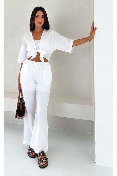 Noa Noa Tie Detailed Muslin Fabric Trousers Blouse Set