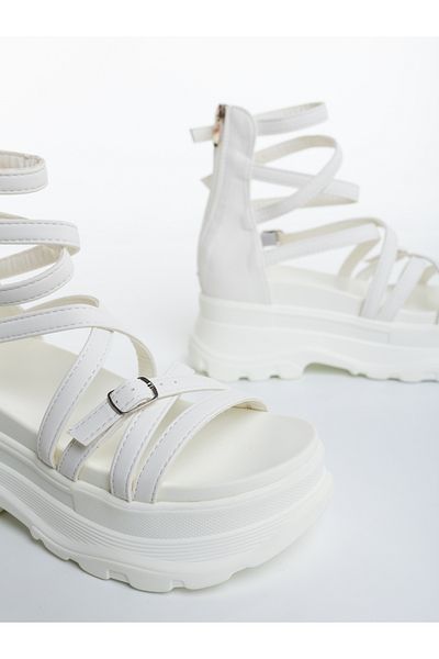 Kalapod Women's white platform sandals made of ecological leather Nihana