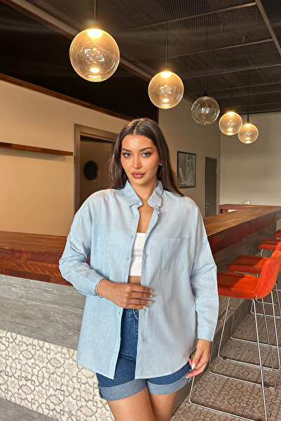 BİKELİFE Dámská oversize lněná košile s texturou a jednou kapsou