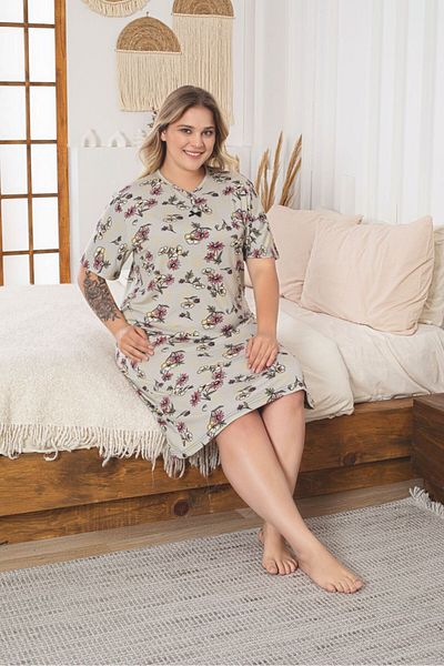 Asel Γυναικείο φόρεμα με λουλουδάτο σχέδιο Plus Size Lycra Βαμβακερό Βαμβακερό