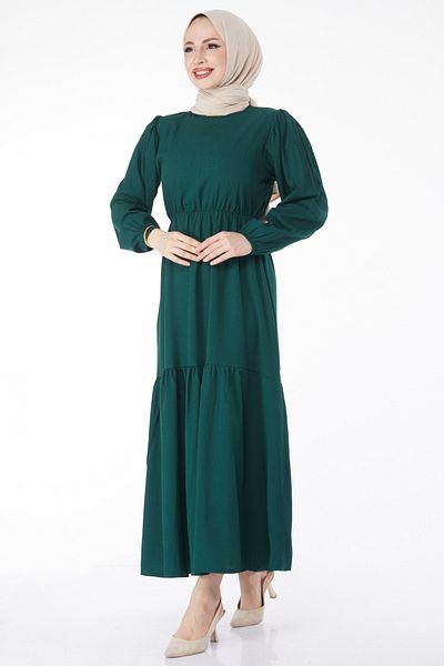 TOFİSA Lace-Up Dress Emerald - 27303