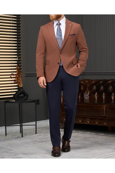 TerziAdemAltun Italian Style Slim Fit Combination Suit Tile T13929