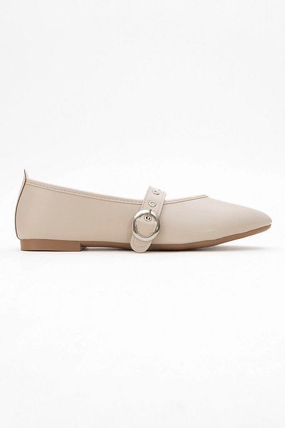 CCWAY AYAKKABI Women's Single-Piece Buckle Ballerina Beige