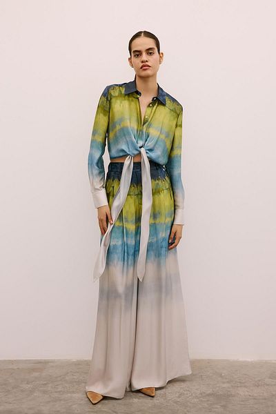 rue. Gradient Patterned Wide Leg Green Trousers