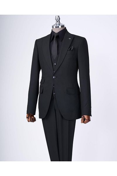 TerziAdemAltun Italian Style Slim Fit 8 Drop Jacket Vest Pants Suit Black T12730