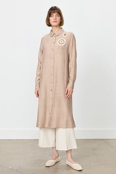 Nihan Knitted Floral Detailed Tunic Beige