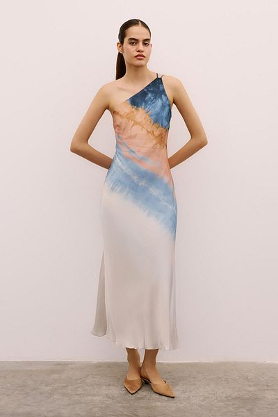 rue. One Shoulder Gradient Midi Salmon Dress