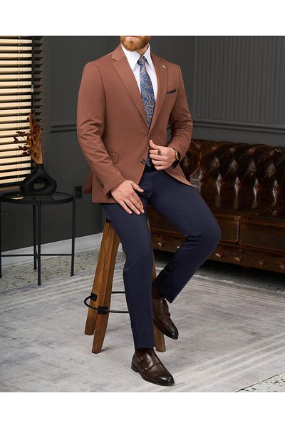TerziAdemAltun Italian Style Slim Fit Combination Suit Tile T13929