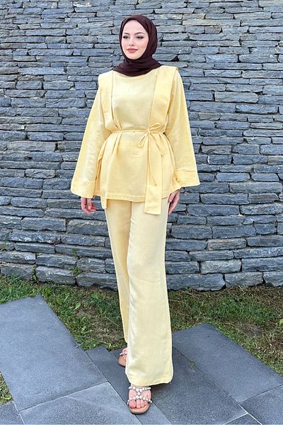Ovn. Shoulder Belted Linen Suit - Yellow
