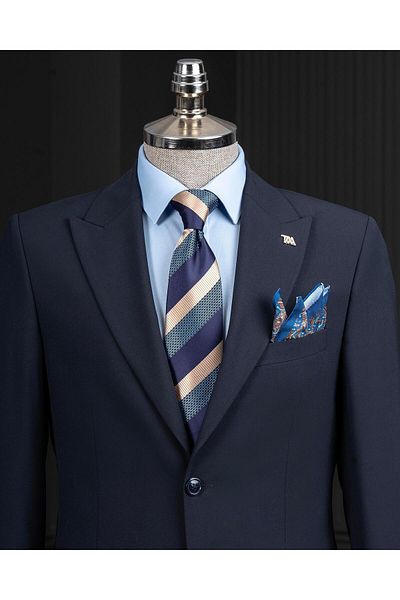 TerziAdemAltun Italian Style Slim Fit Jacket Pants Suit Navy Blue T14139
