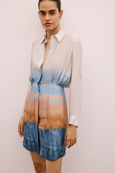 rue. Gradient Patterned Mini Salmon Shirt Dress