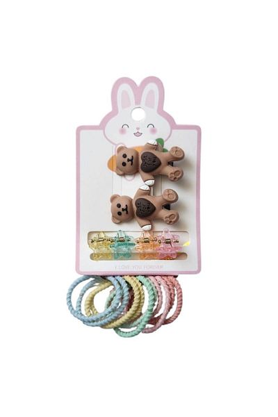 parti sürprizi 2 Pieces of Hair Rubber and Buckle with Caramel Color Teddy Bear