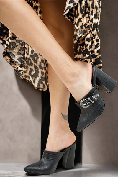 PayBuy Stylish Design Crocodile Buckle Heeled Slippers Stylish and Elegant Evening Dress Shoes