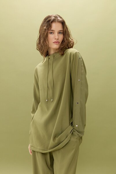 Nihan Kol Detaylı Pantolon Tunik Takım Olive