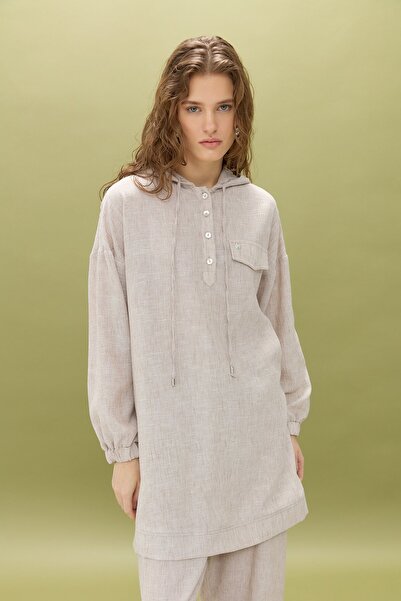 Nihan Cep Detaylı Keten Pantolon Tunik Takım Taş