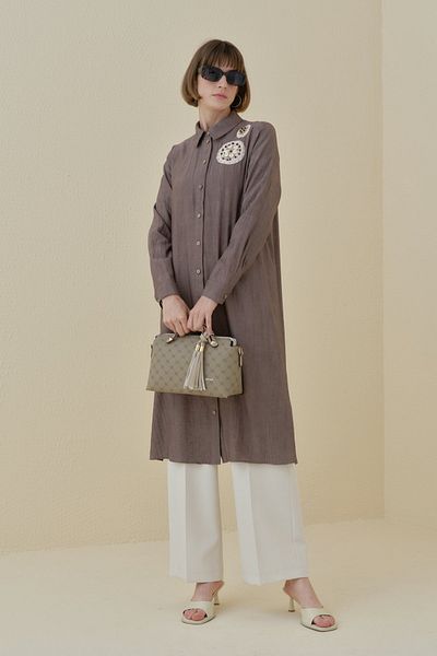 Nihan Knitted Floral Detailed Tunic Brown