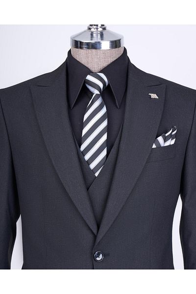 TerziAdemAltun Italian Style Jacket Vest Pants Suit Black T12803
