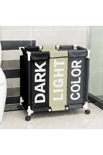BUNCA 3-compartment laundry basket, 64 x 60 x 35 cm, with wheels and a top lid, for easy organization of laundry at home