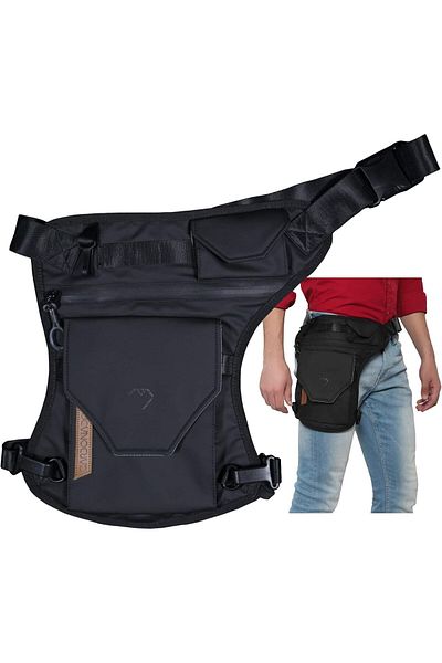 Carbonado Vector Waist Bag for Men & Women, Drop Leg & Crossbody Bag with Detachable Strap (Black)