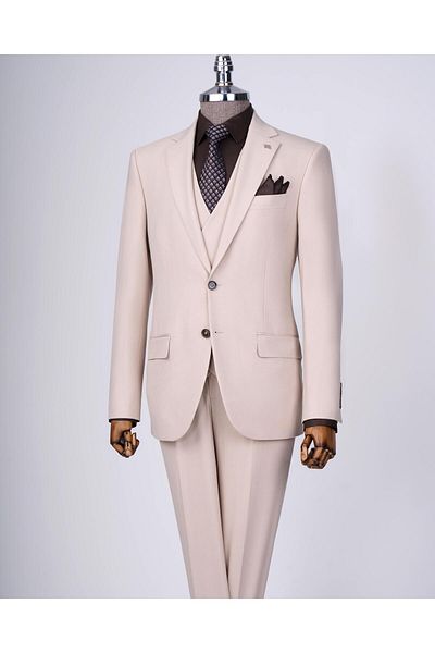 TerziAdemAltun Classic Cut Regular Fit Jacket Vest Pantalon Suit Beige T12610