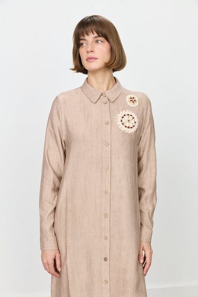 Nihan Knitted Floral Detailed Tunic Beige