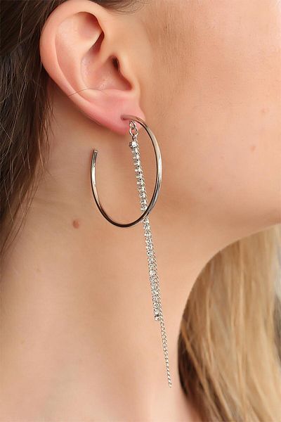Esnoria Zircon Stone Silver Color Women's Hoop Earrings