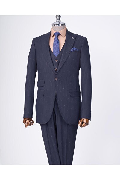 TerziAdemAltun Italian Style Slim Fit 8 Drop Jacket Vest Pants Suit Navy Blue...