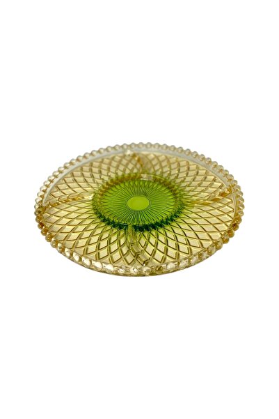 Ornamenti Tile Cam Dekorlu Bölmeli Çerezlik Sunumluk 26 cm, Renkli