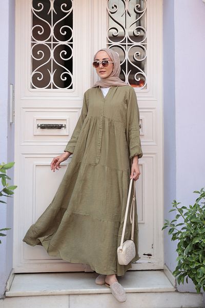 LOCCO Γυναικείο φόρεμα με μοτίβο χακί πράσινο
