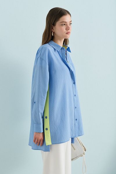 Nihan Side Stitched Buttoned Tunic Blue