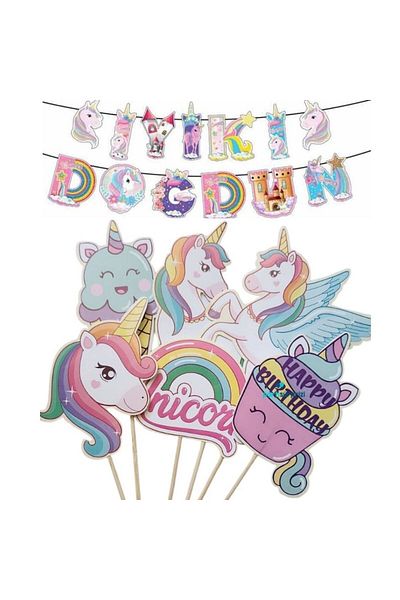 parti sürprizi Σετ πανό Χρυσό Unicorn Καλή Γέννηση