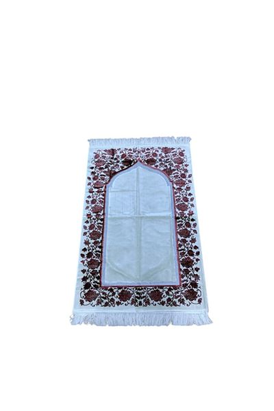 SLİCO Arenno Elegant Pattern High Quality Velvet Prayer Mat Red and White