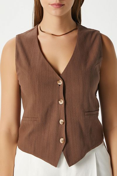 Ritnice Women's Hera Cotton Lined Brown Linen Vest